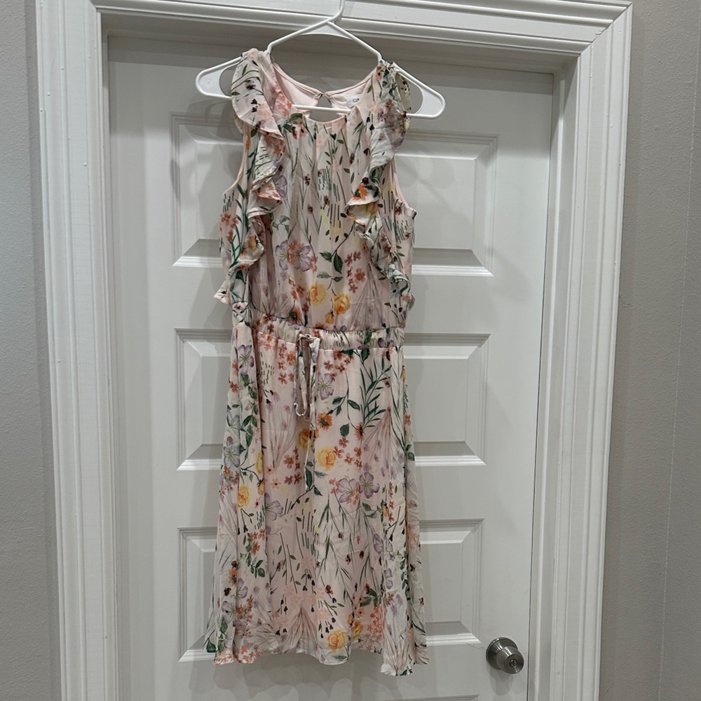 Calvin Klein Floral Ruffle Dress - Pink and Green